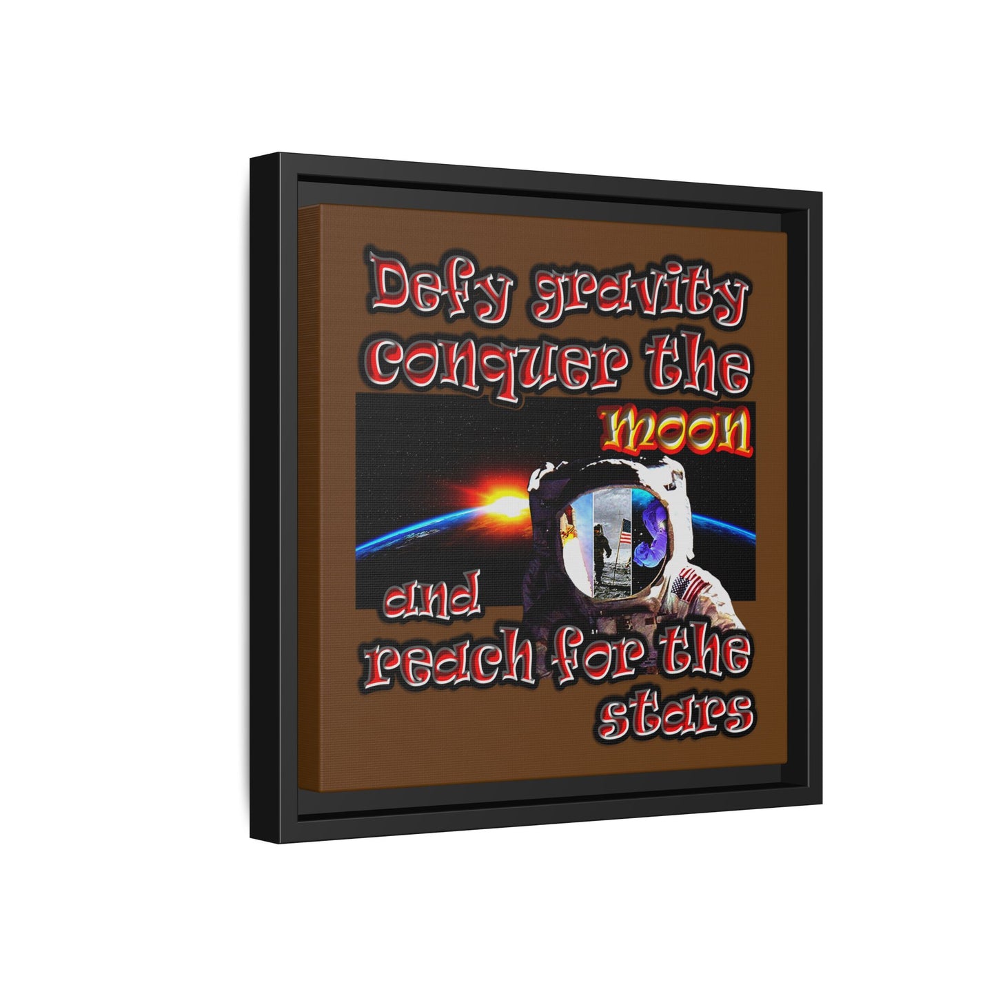defy conquer reach - framed canvas art (brown)