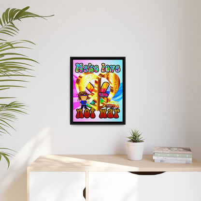love peace - framed canvas art (light blue-pink wave)