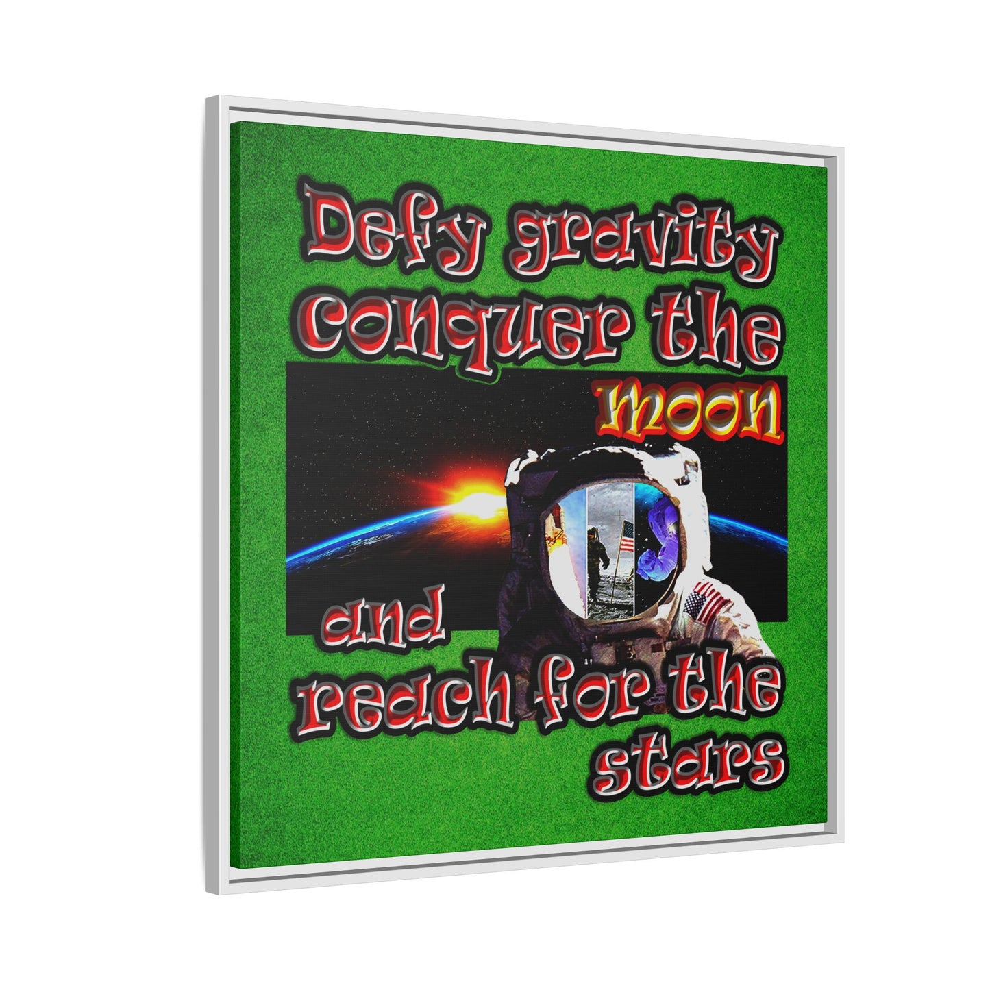 defy conquer reach - framed canvas art (green turf)