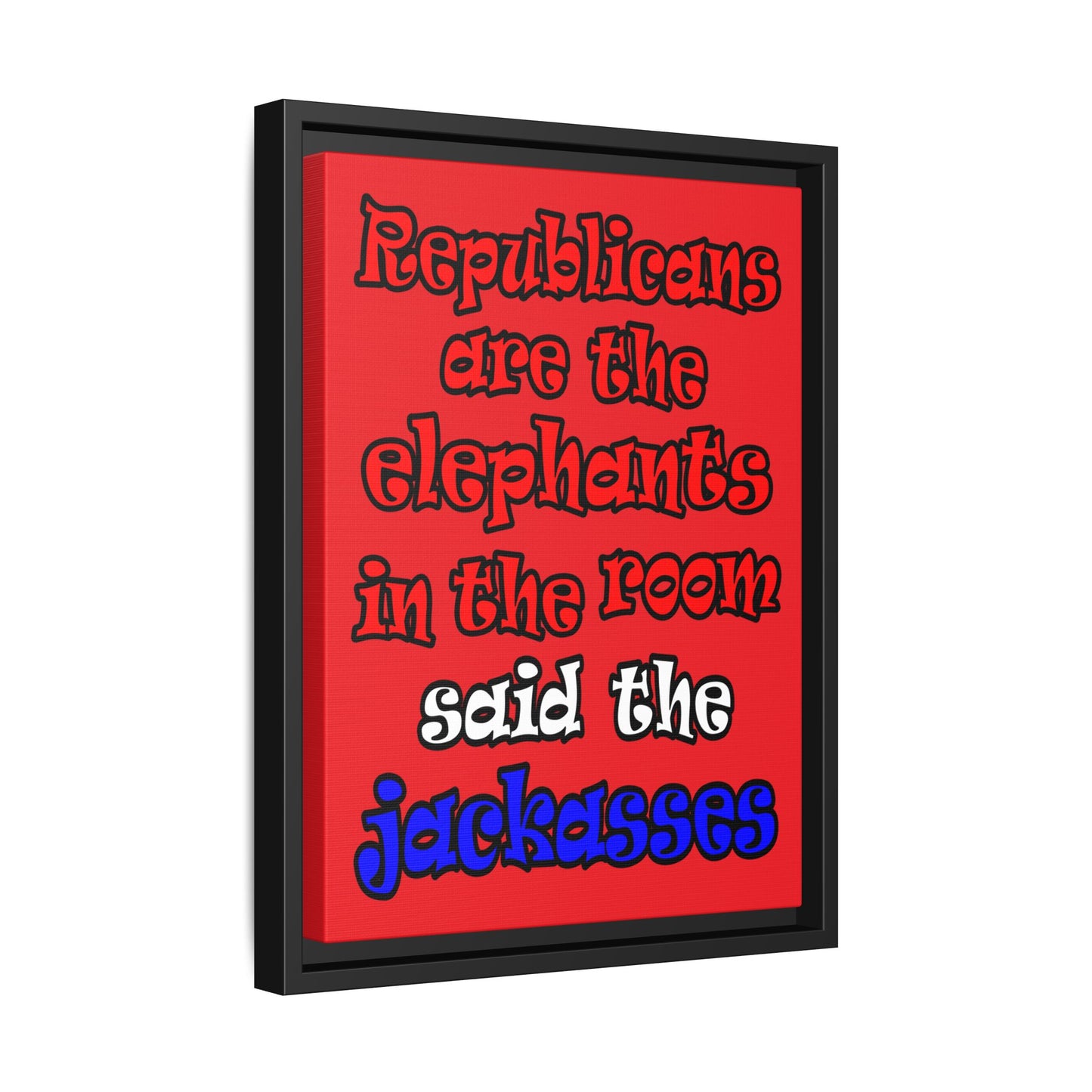 donkeys and elephants - framed canvas art (red)