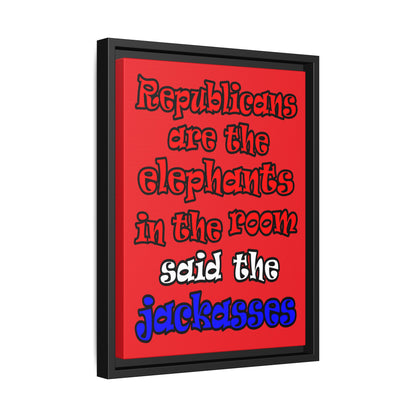 donkeys and elephants - framed canvas art (red)