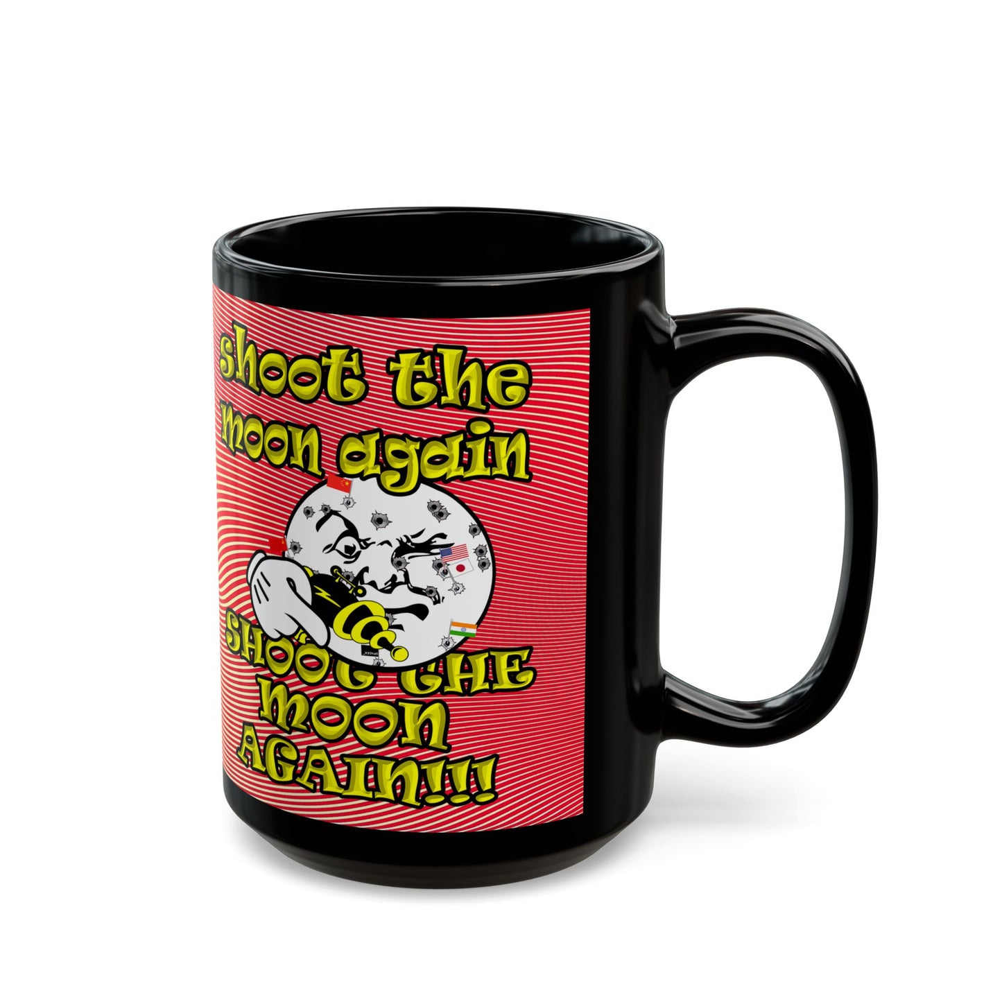 shoot the moon again - Black Mug (yellow-orange wave)