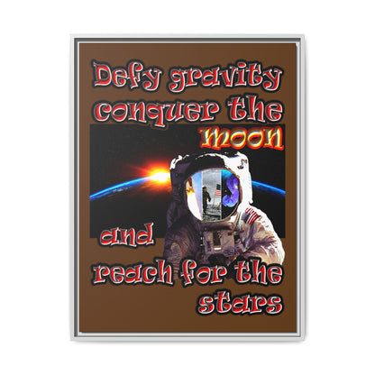 defy conquer reach - framed canvas art (brown)