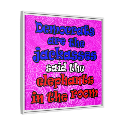 donkeys and elephants - framed canvas art (pink swirl)