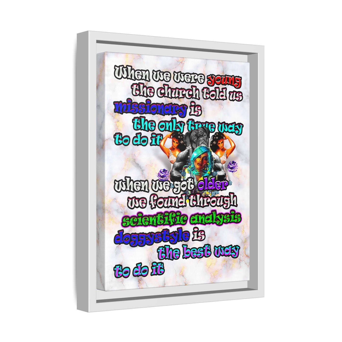 doggystyle - framed canvas art (white marble)