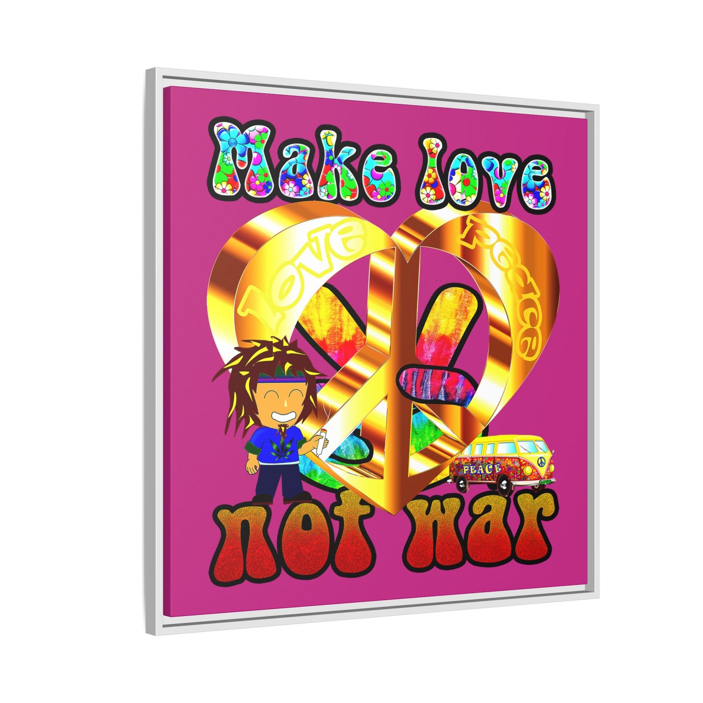 love peace - framed canvas art (pink)