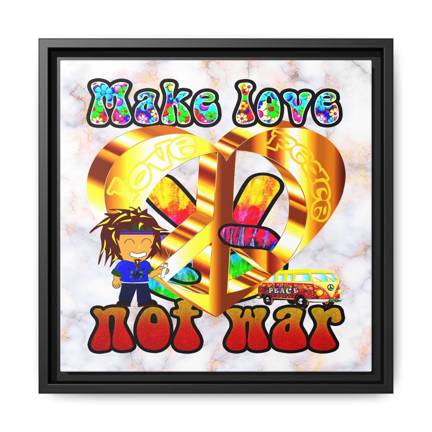love peace - framed canvas art (white marble)