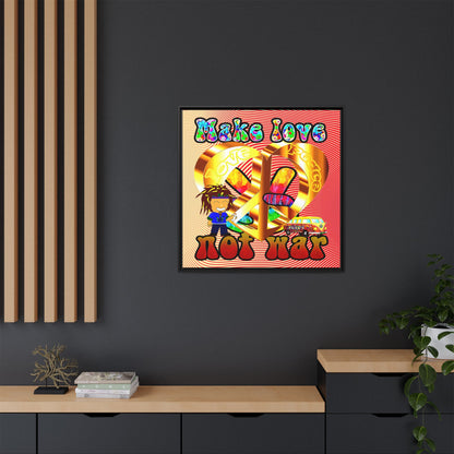 love peace - framed canvas art (yellow-orange wave)