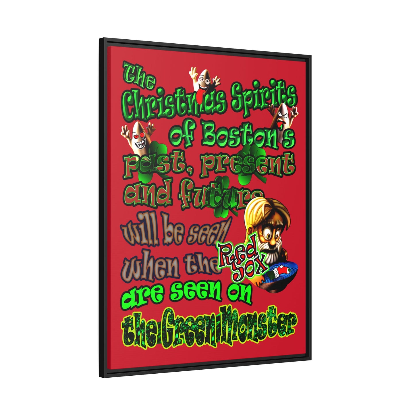 christmas spirits of boston - framed canvas art (dark red)