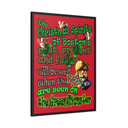 christmas spirits of boston - framed canvas art (dark red)