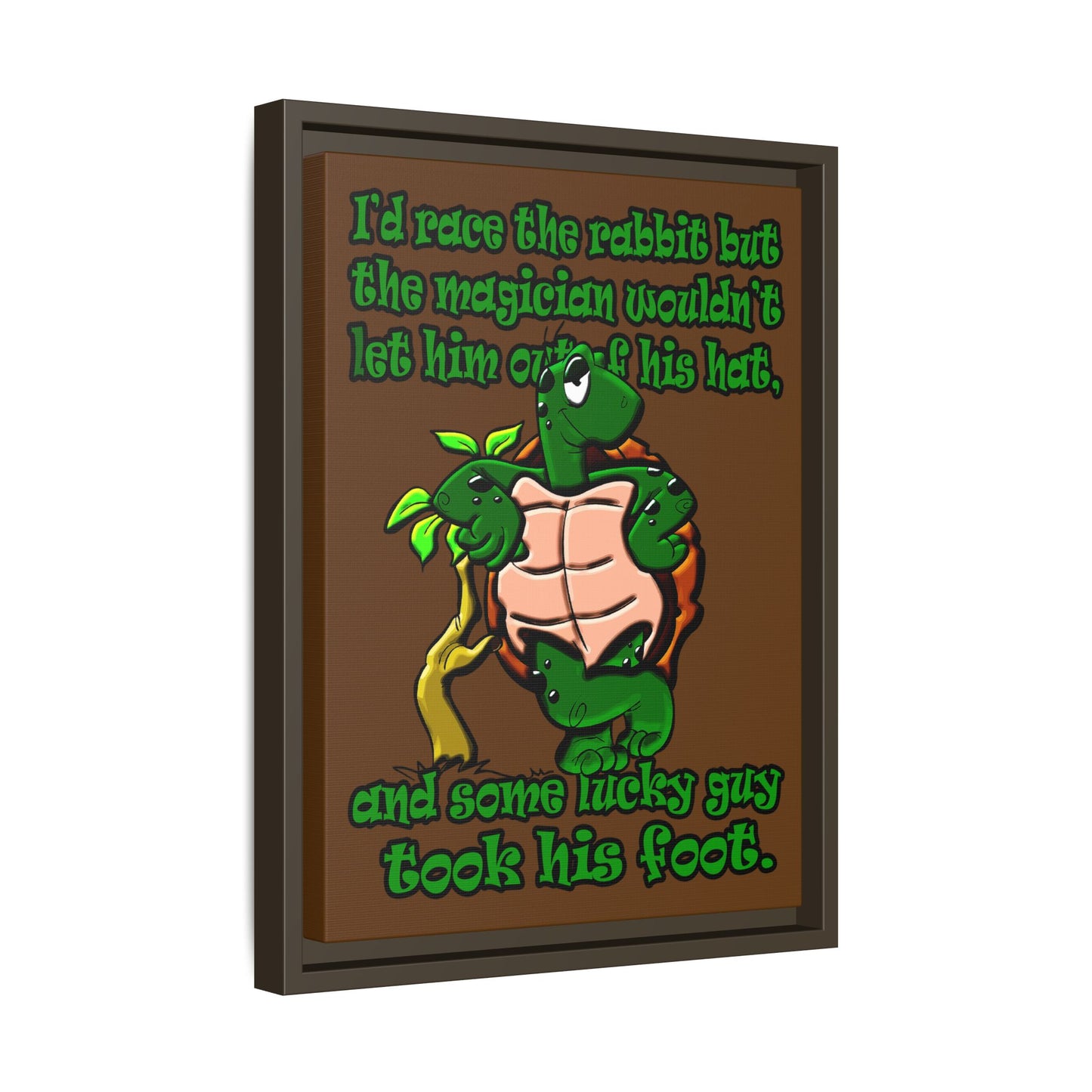 turtle race - framed canvas art (brown)