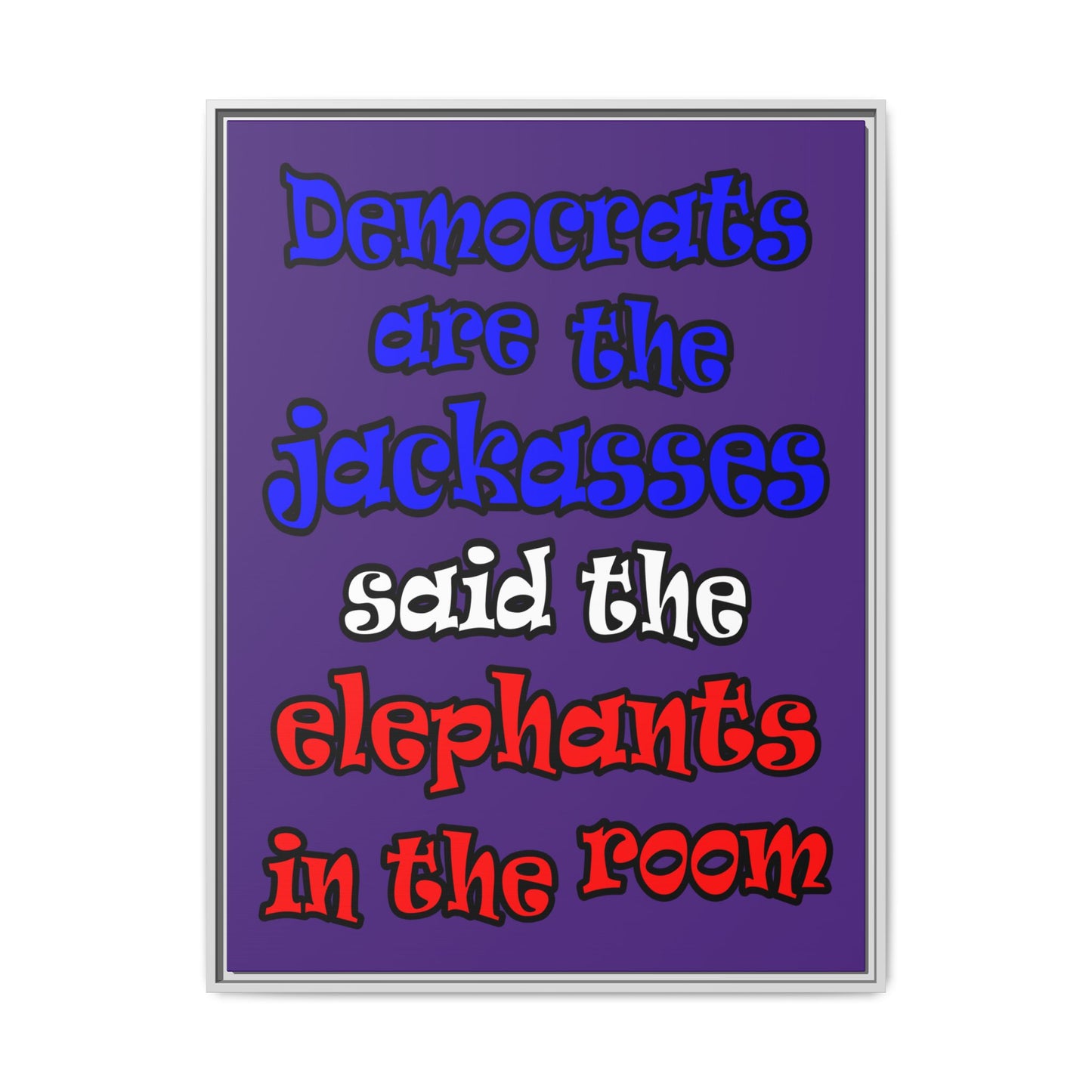 donkeys and elephants - framed canvas art (purple)