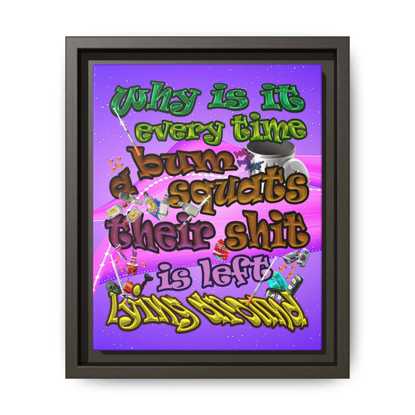 the bum's shit - framed canvas art (purple-pink wave)