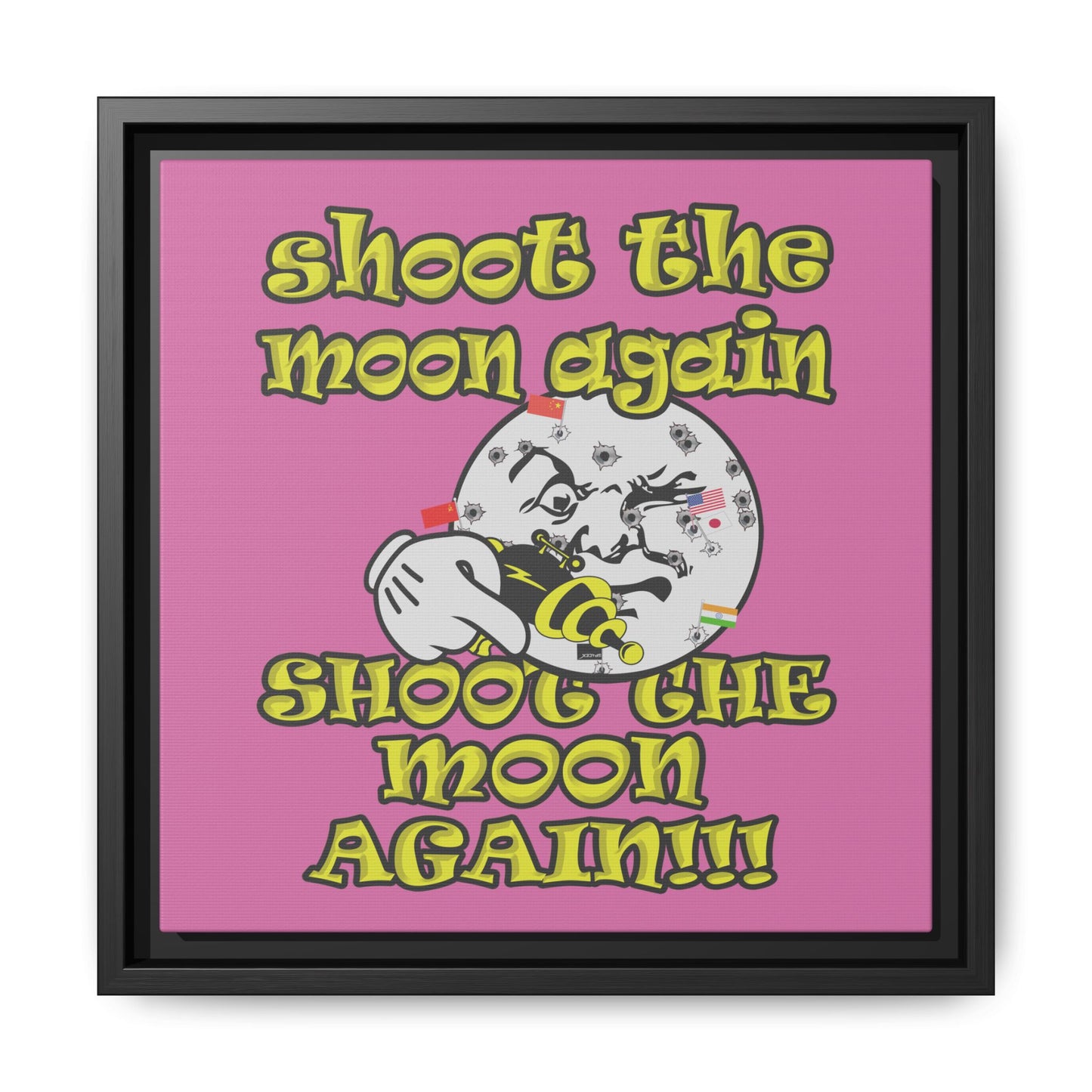 shoot the moon again - framed canvas art (light pink)