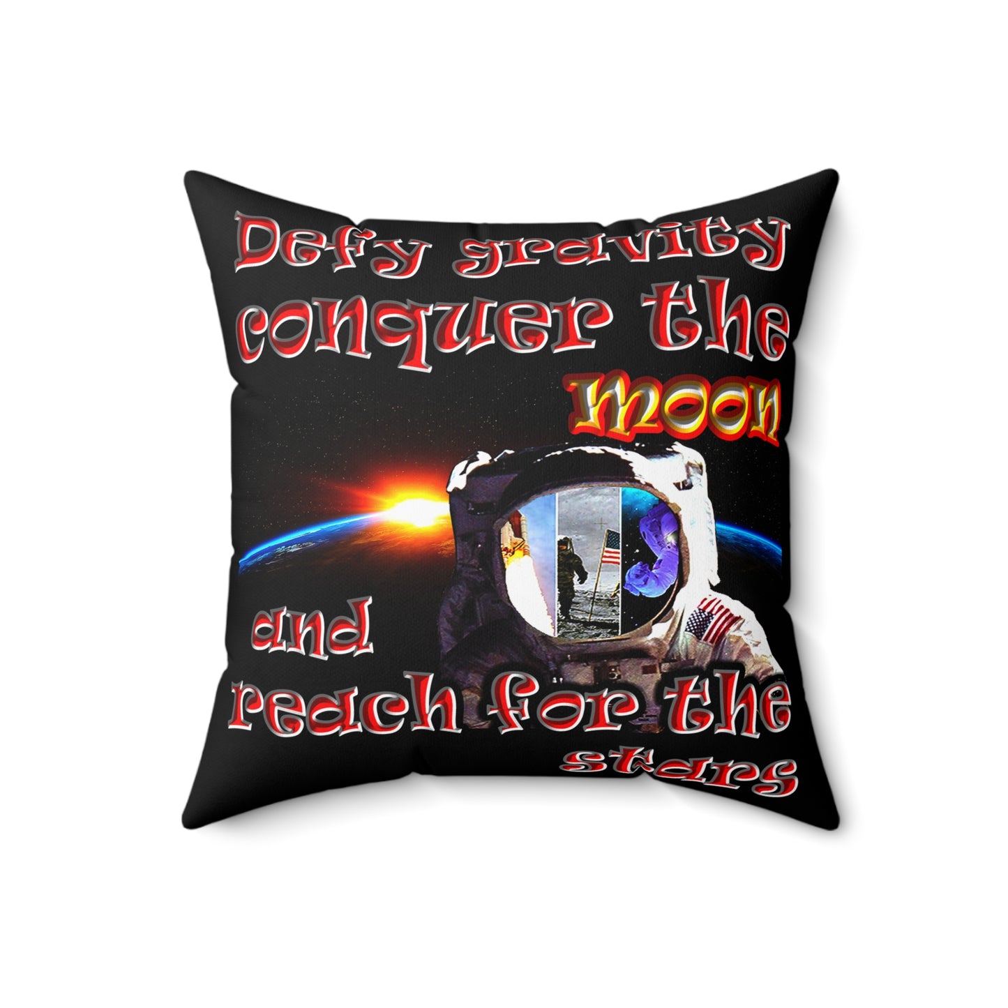 defy conquer reach - Spun Polyester Square Pillow - (black)