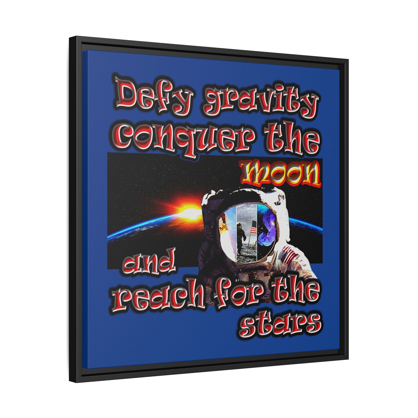defy conquer reach - framed canvas art (dark blue)