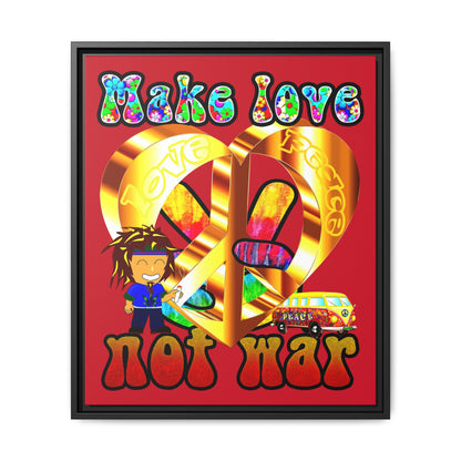 love peace - framed canvas art (dark red)