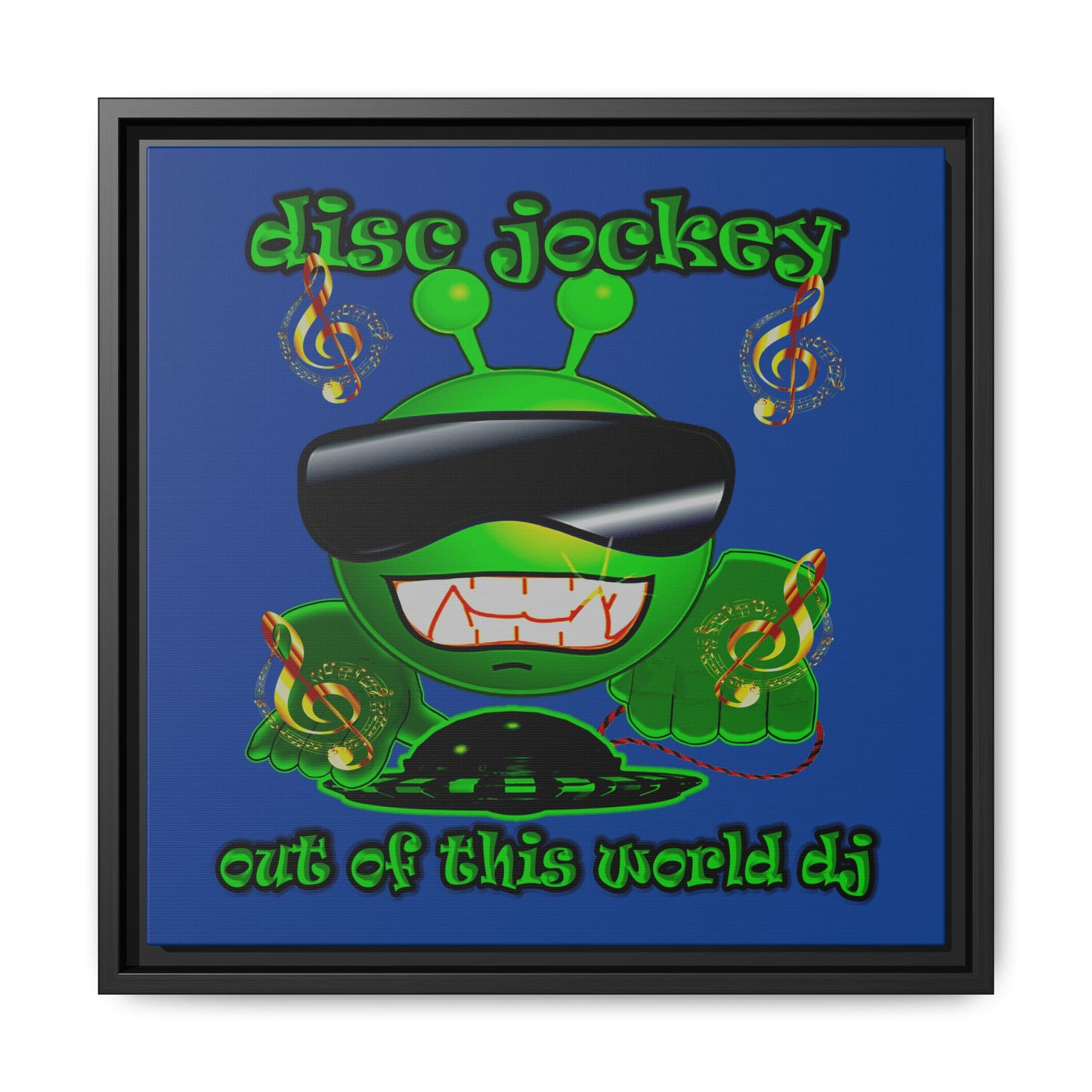 disc jockey - framed canvas art (dark blue)
