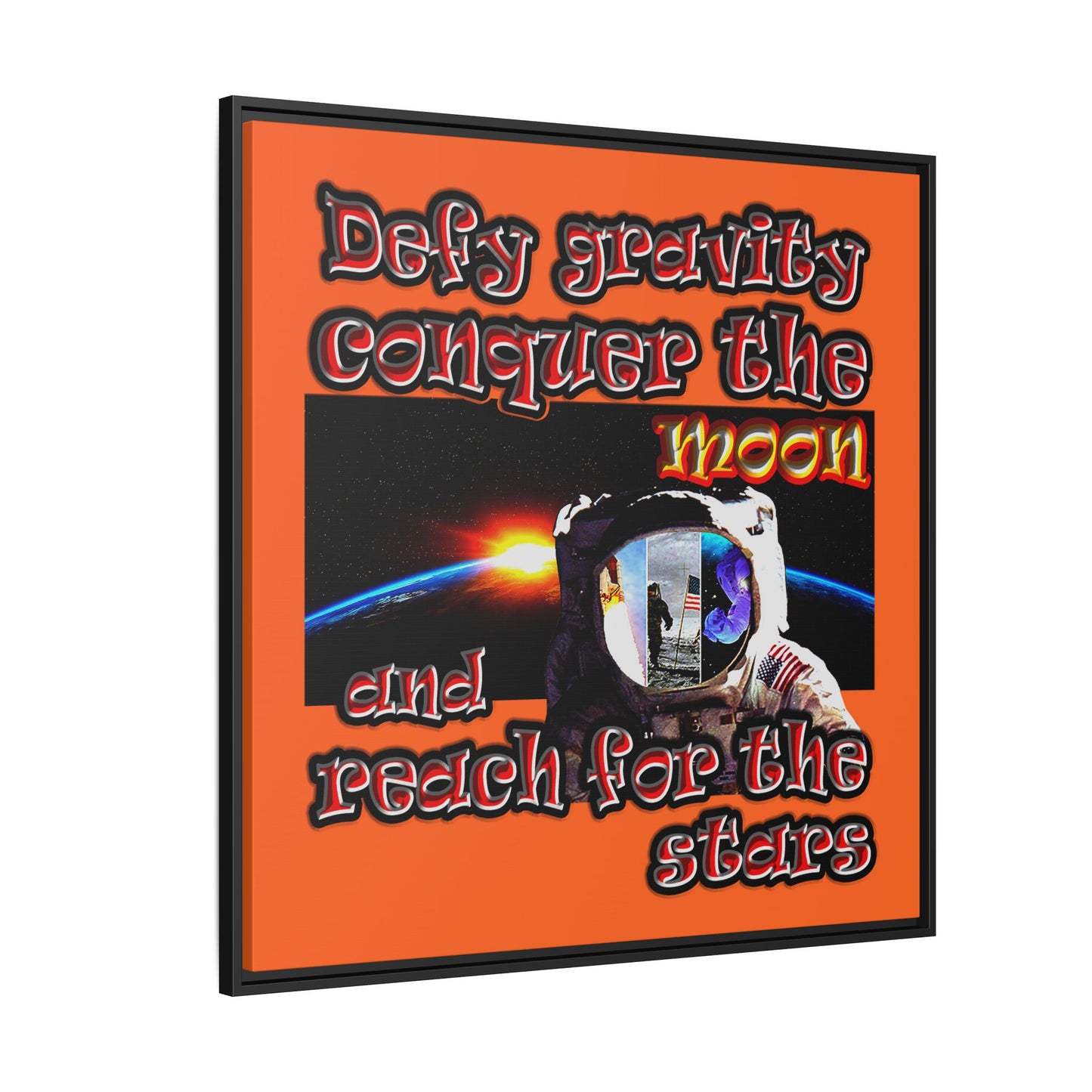 defy conquer reach - framed canvas art (orange)