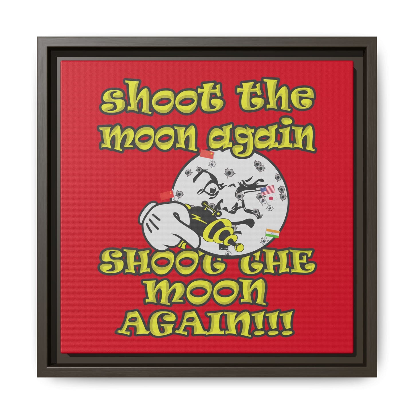 shoot the moon again - framed canvas art (dark red)