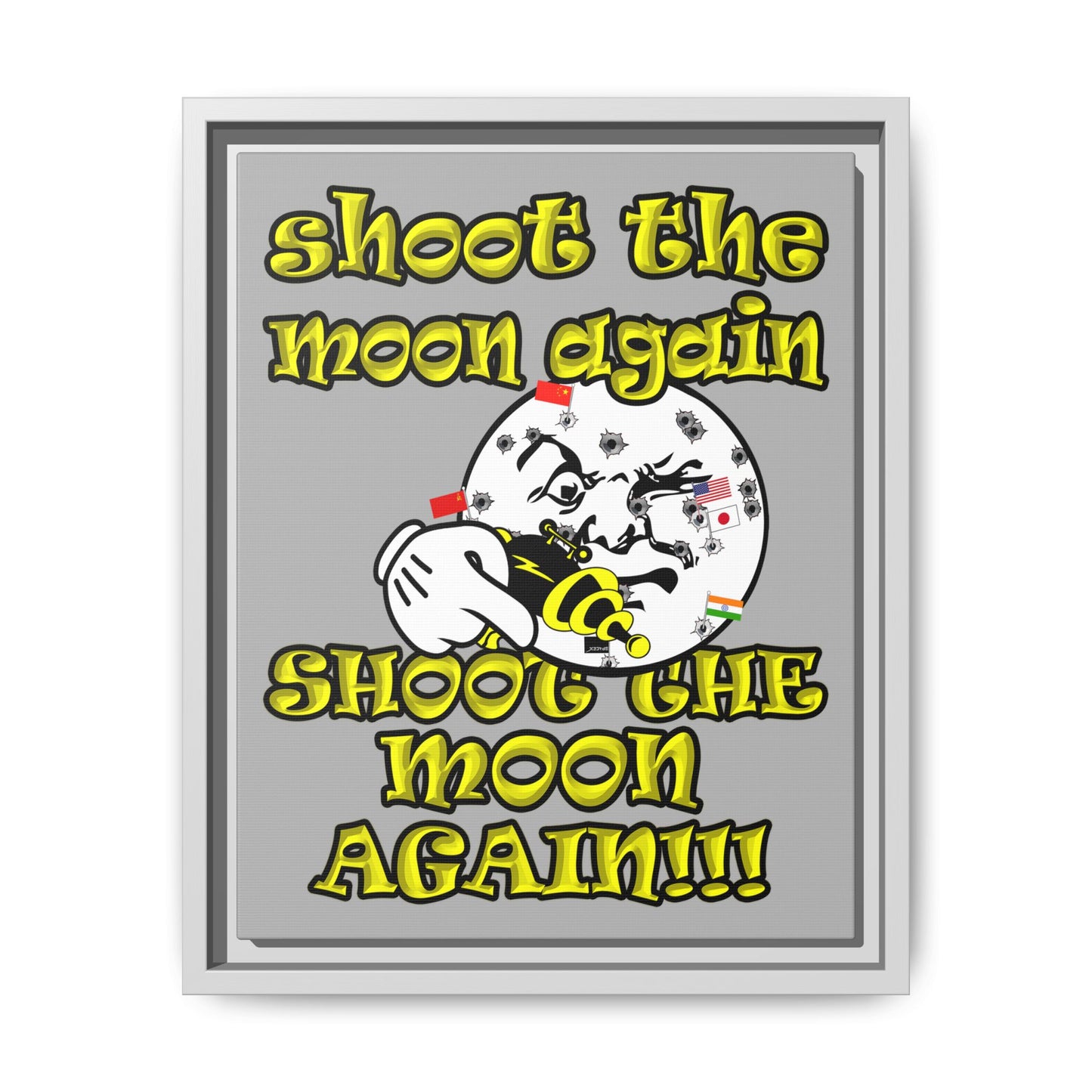 shoot the moon again - framed canvas art (light grey)