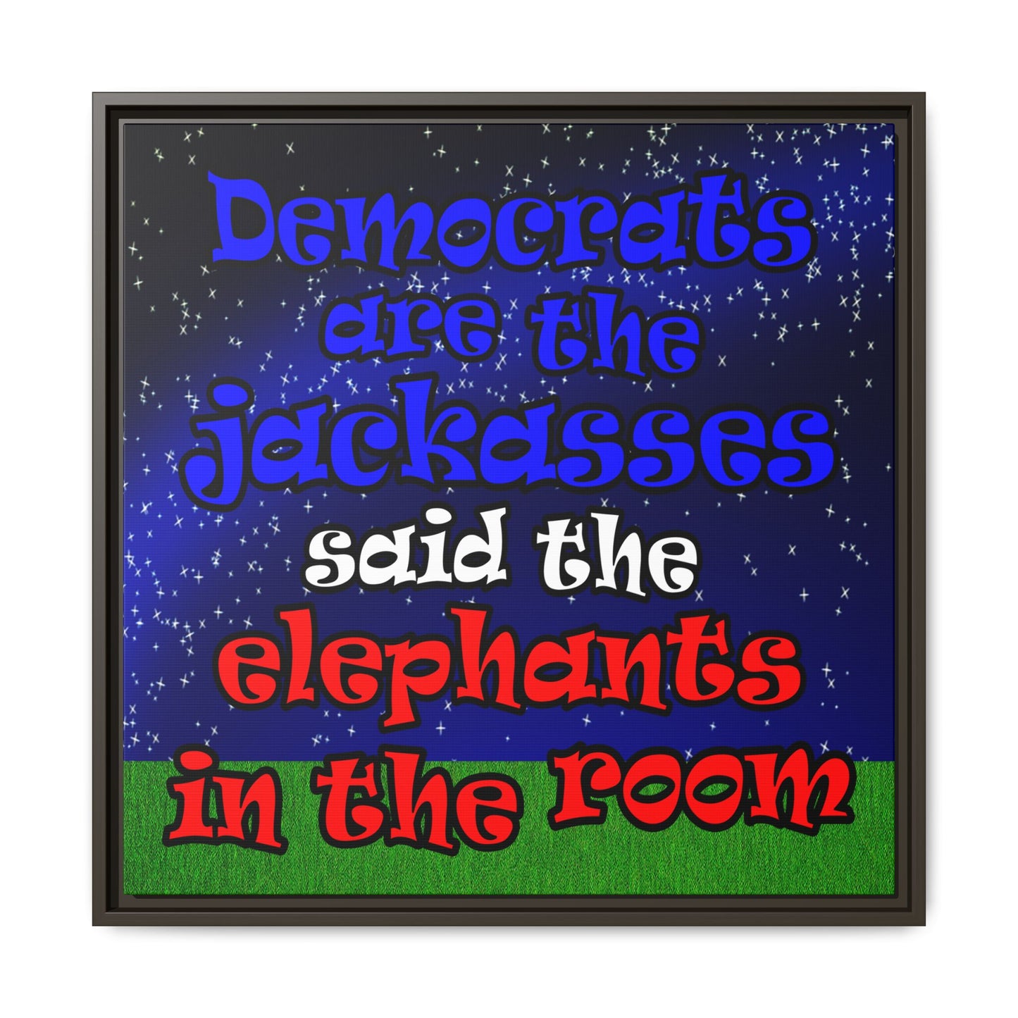 donkeys and elephants - framed canvas art ('snoops' background)