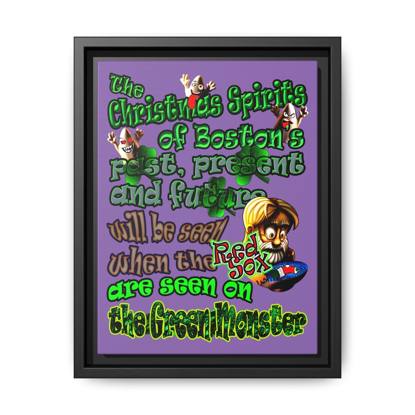 christmas spirits of boston - framed canvas art (light purple)