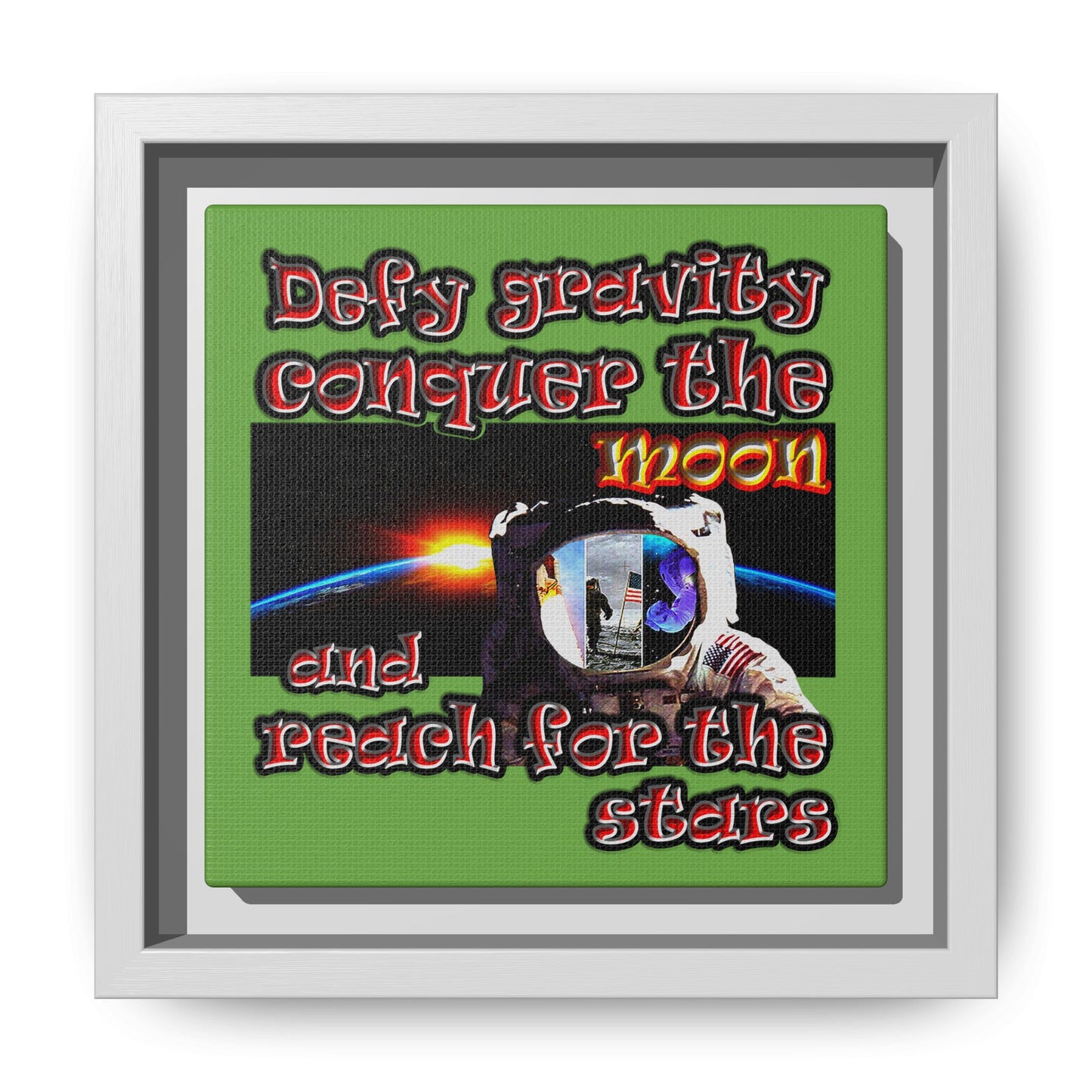 defy conquer reach - framed canvas art (green)