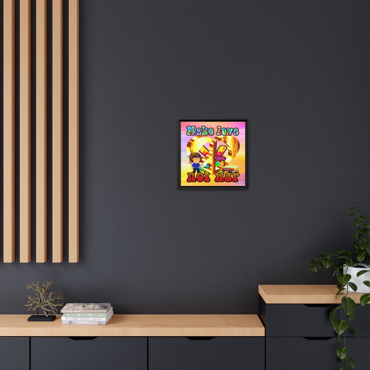 love peace - framed canvas art (color blur)