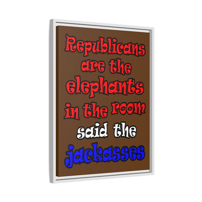 donkeys and elephants - framed canvas art (brown)