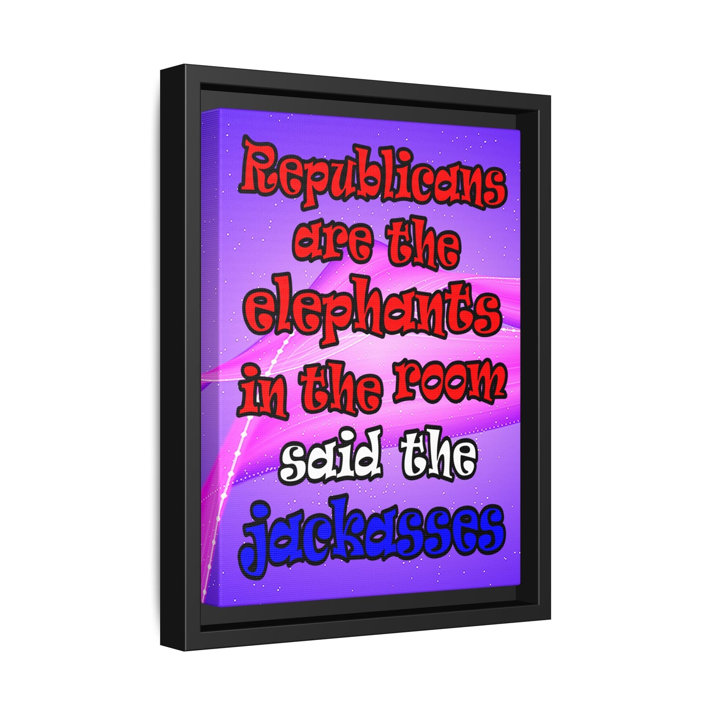 donkeys and elephants - framed canvas art (purple-pink wave)