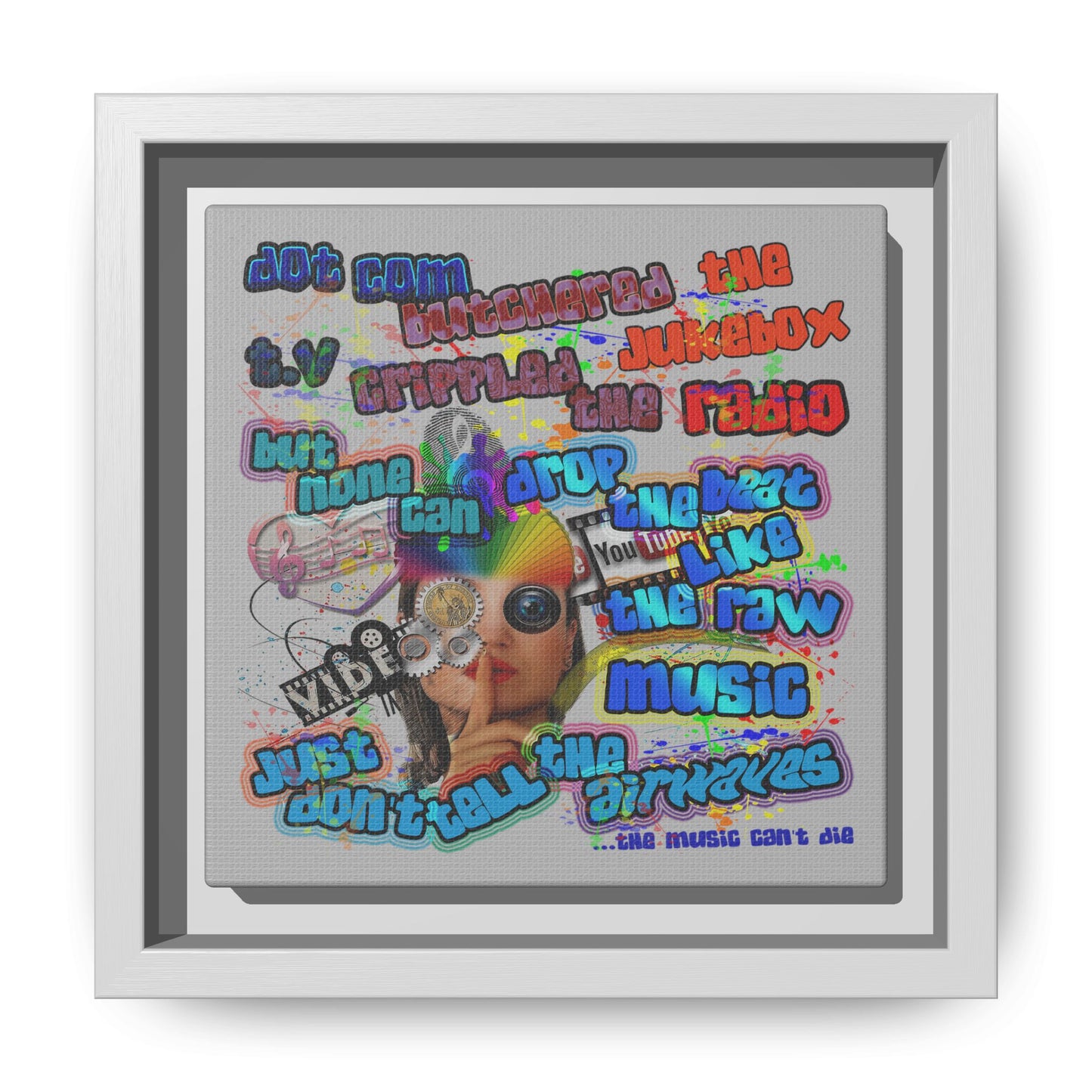 drop the beat - framed canvas art (light grey)