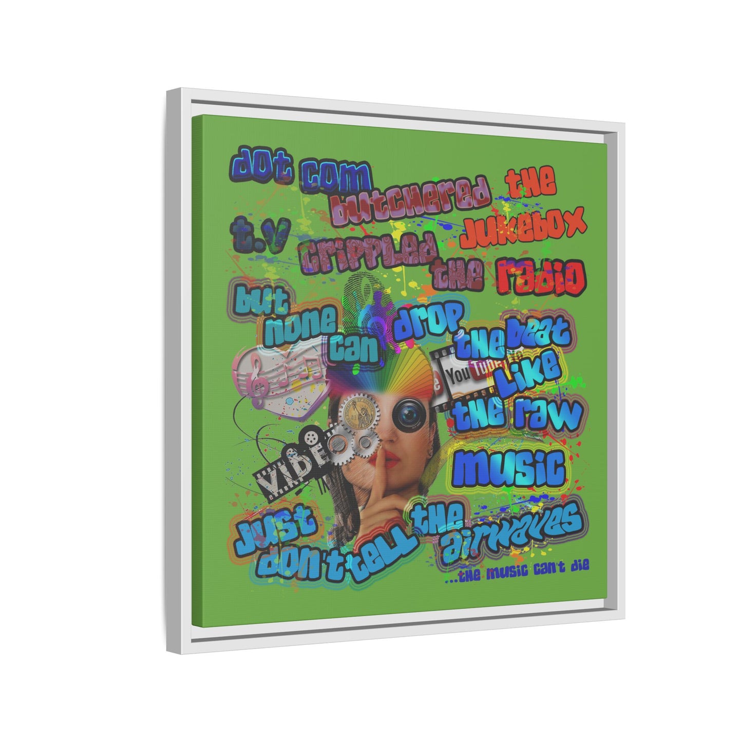drop the beat - framed canvas art (green)