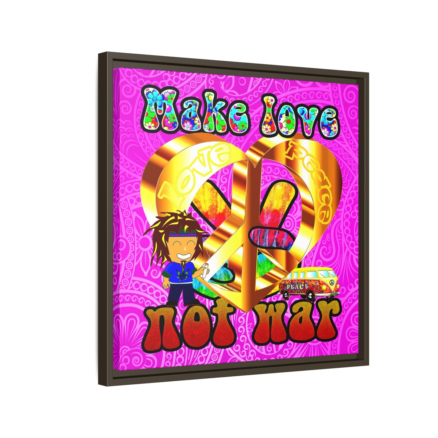 love peace - framed canvas art (pink swirl)