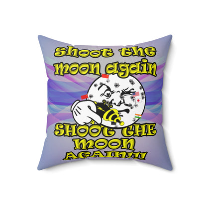 shoot the moon again - Spun Polyester Square Pillow - (light blue-pink wave)