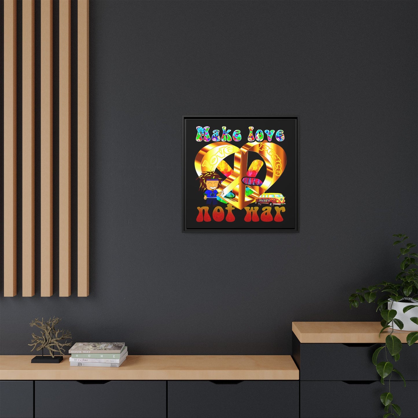 love peace - framed canvas art (black)