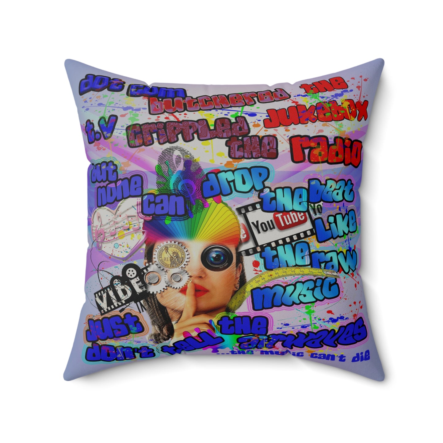 drop the beat - Faux Suede Square Pillow - (light blue-pink wave)