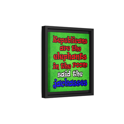 donkeys and elephants - framed canvas art (green turf)