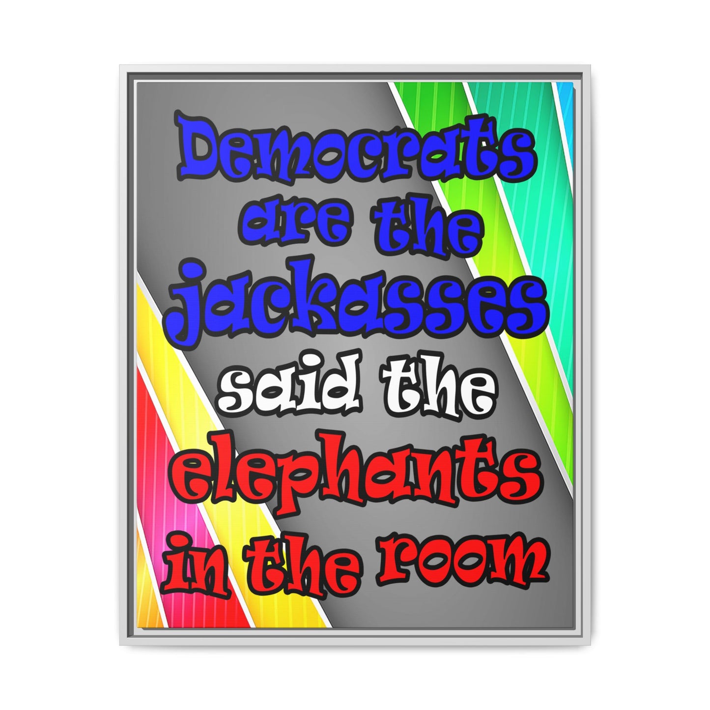 donkeys and elephants - framed canvas art (rainbow split)