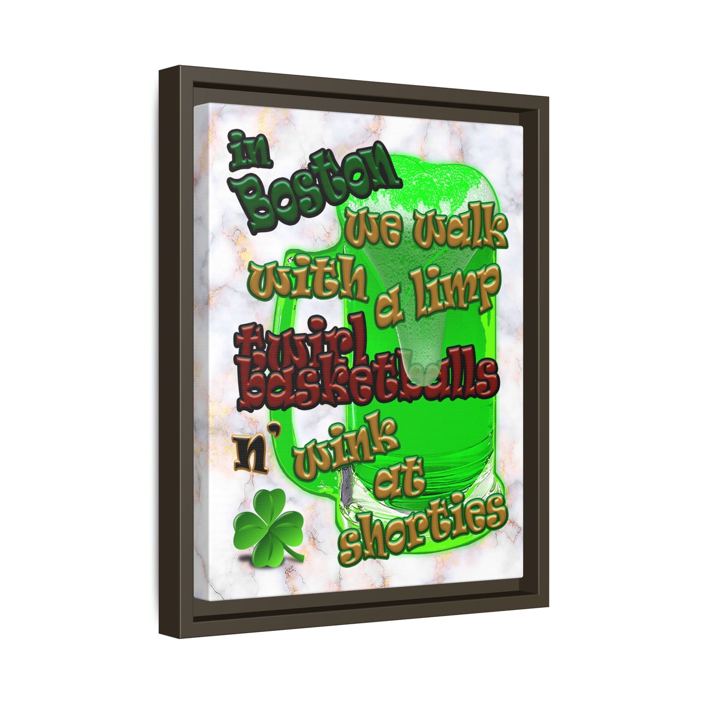 celtics logo - framed canvas art (white marble)