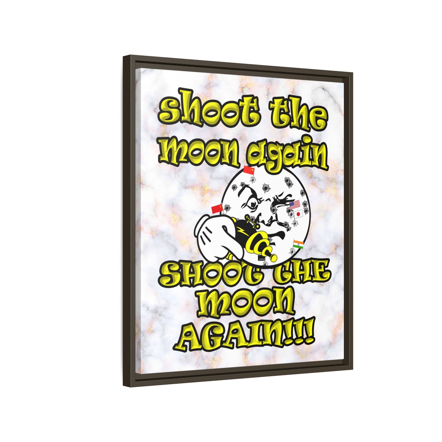 shoot the moon again - framed canvas art (white marble)