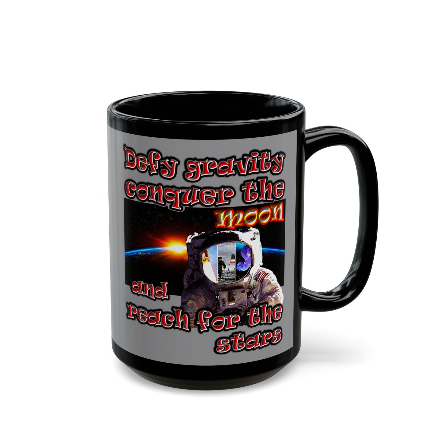 defy conquer reach - Black Mug (grey)