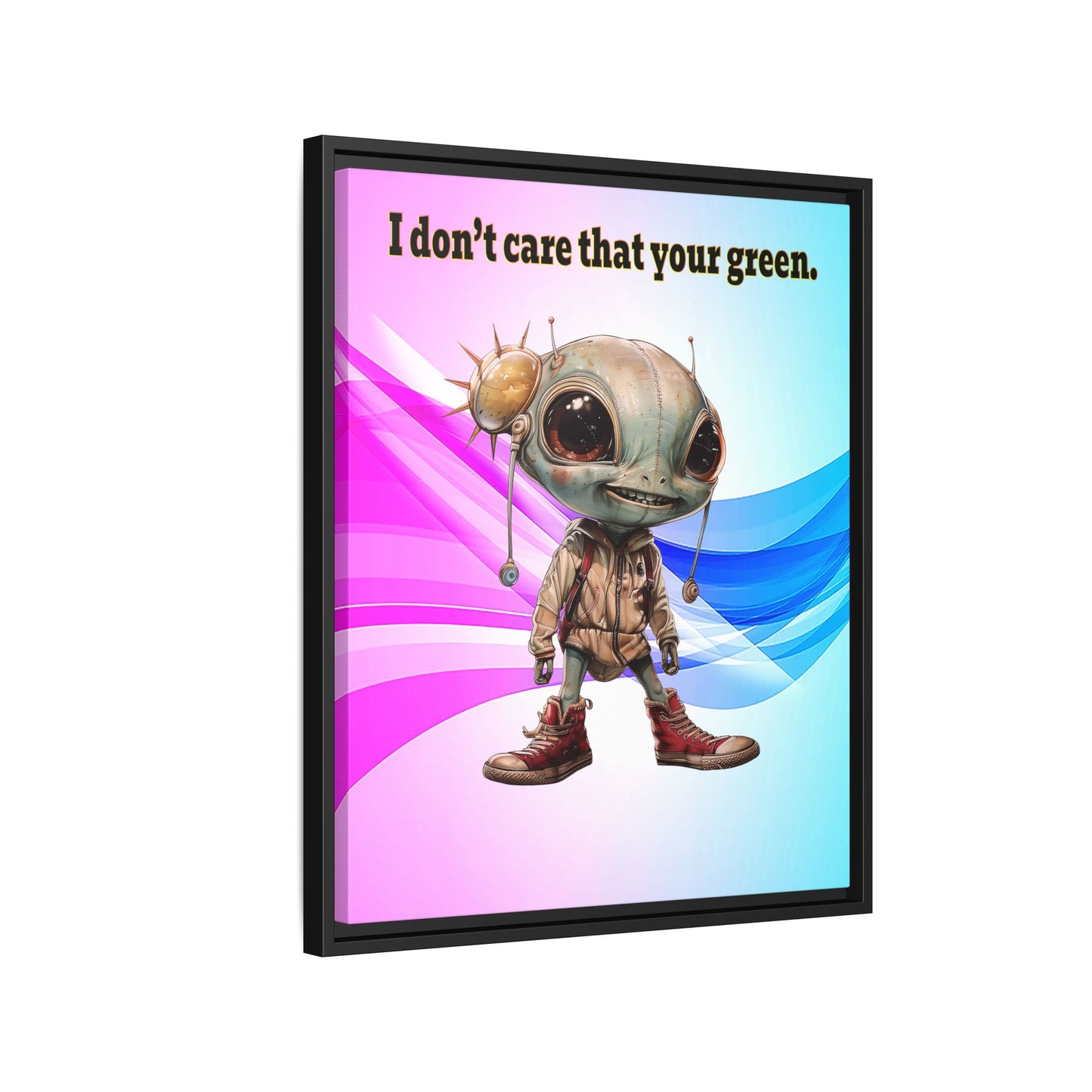 I don't care that your green - framed canvas art (light blue-pink wave)