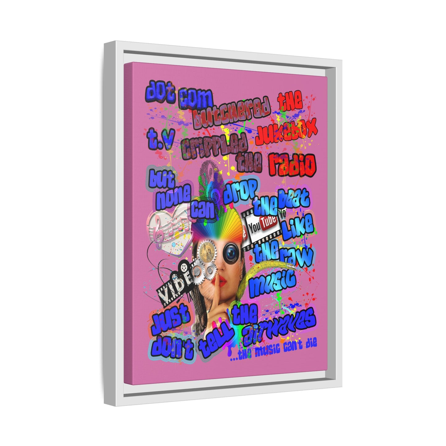 drop the beat - framed canvas art (light pink)