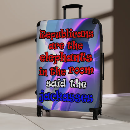 donkeys and elephants - Suitcase (grey-pink wave)