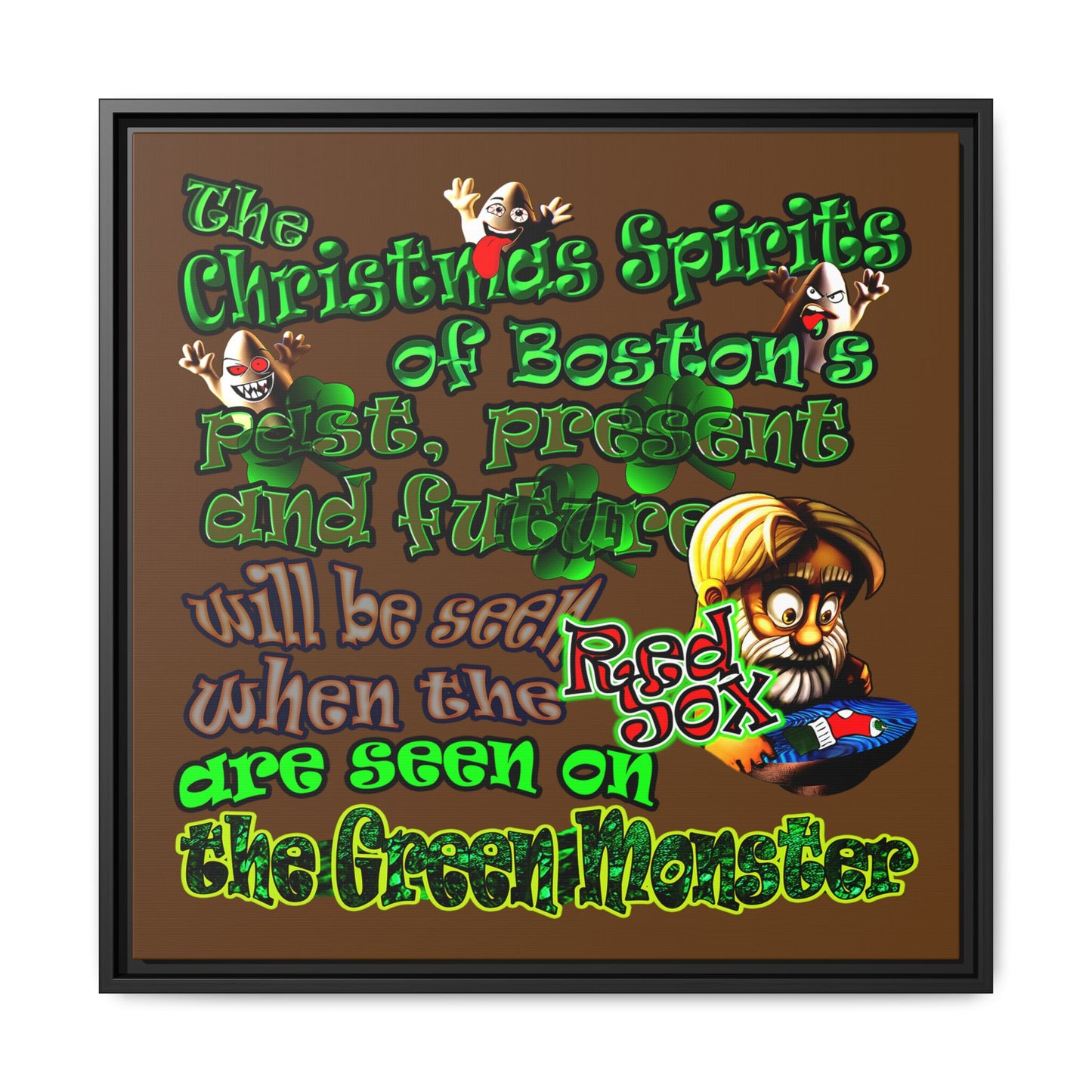 christmas spirits of boston - framed canvas art (brown)