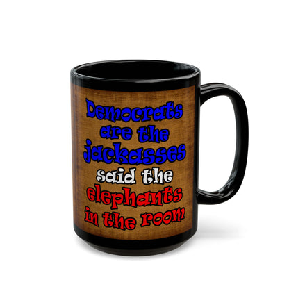 donkeys and elephants - Black Mug (brown papyrus)