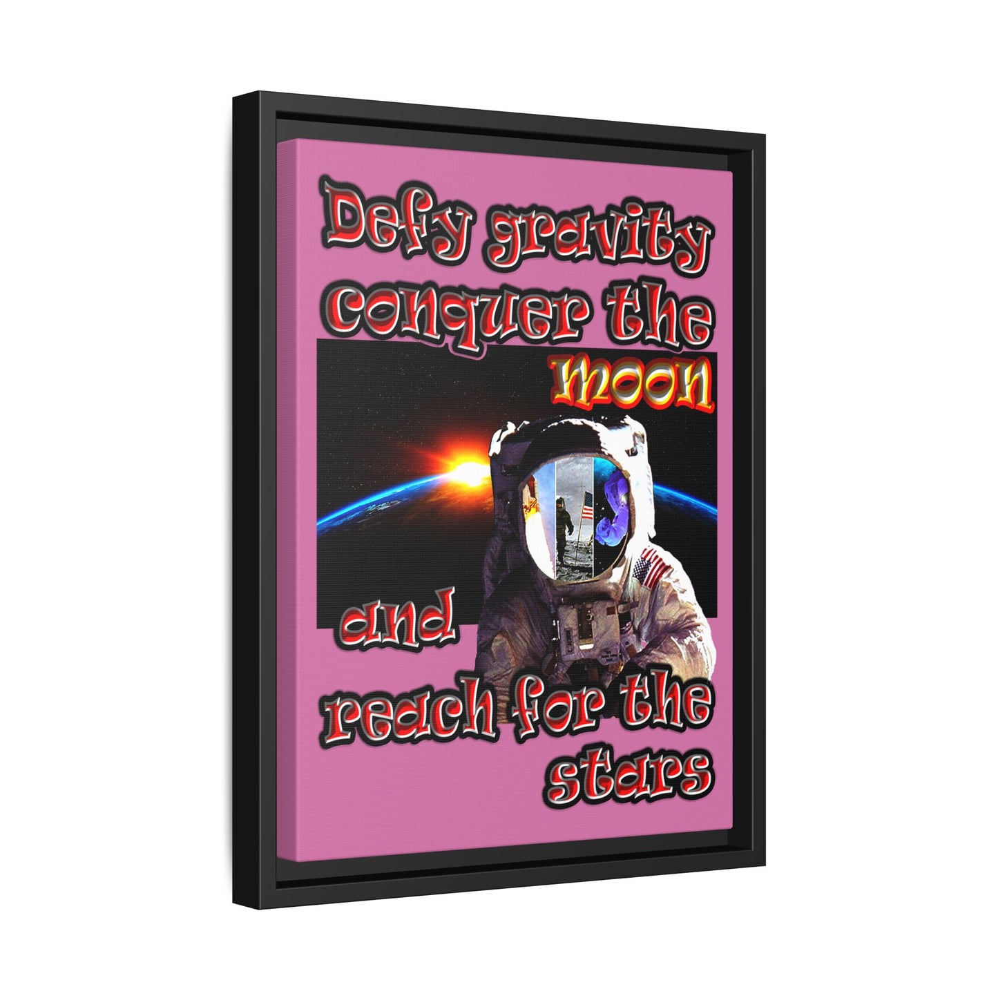 defy conquer reach - framed canvas art (light pink)