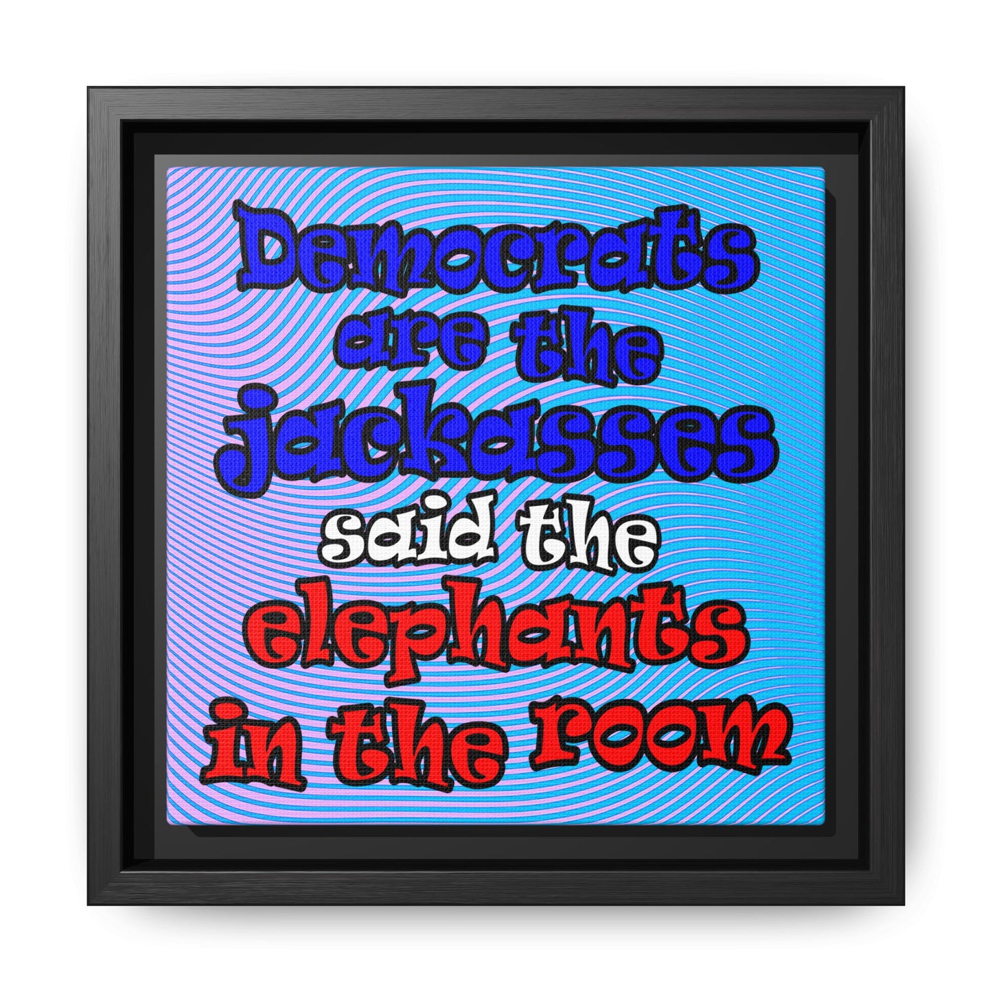donkeys and elephants - framed canvas art (light blue-purple wave)