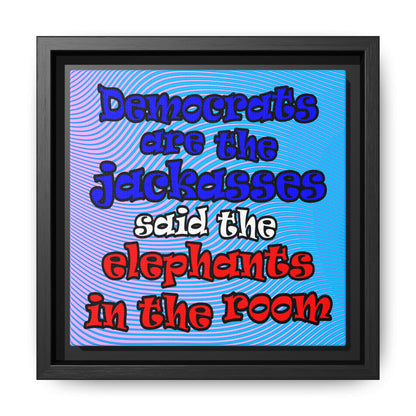 donkeys and elephants - framed canvas art (light blue-purple wave)